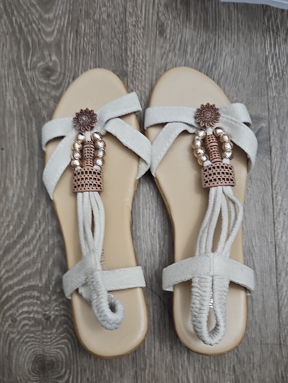 Beaded Beige Tassel Women's Sandals